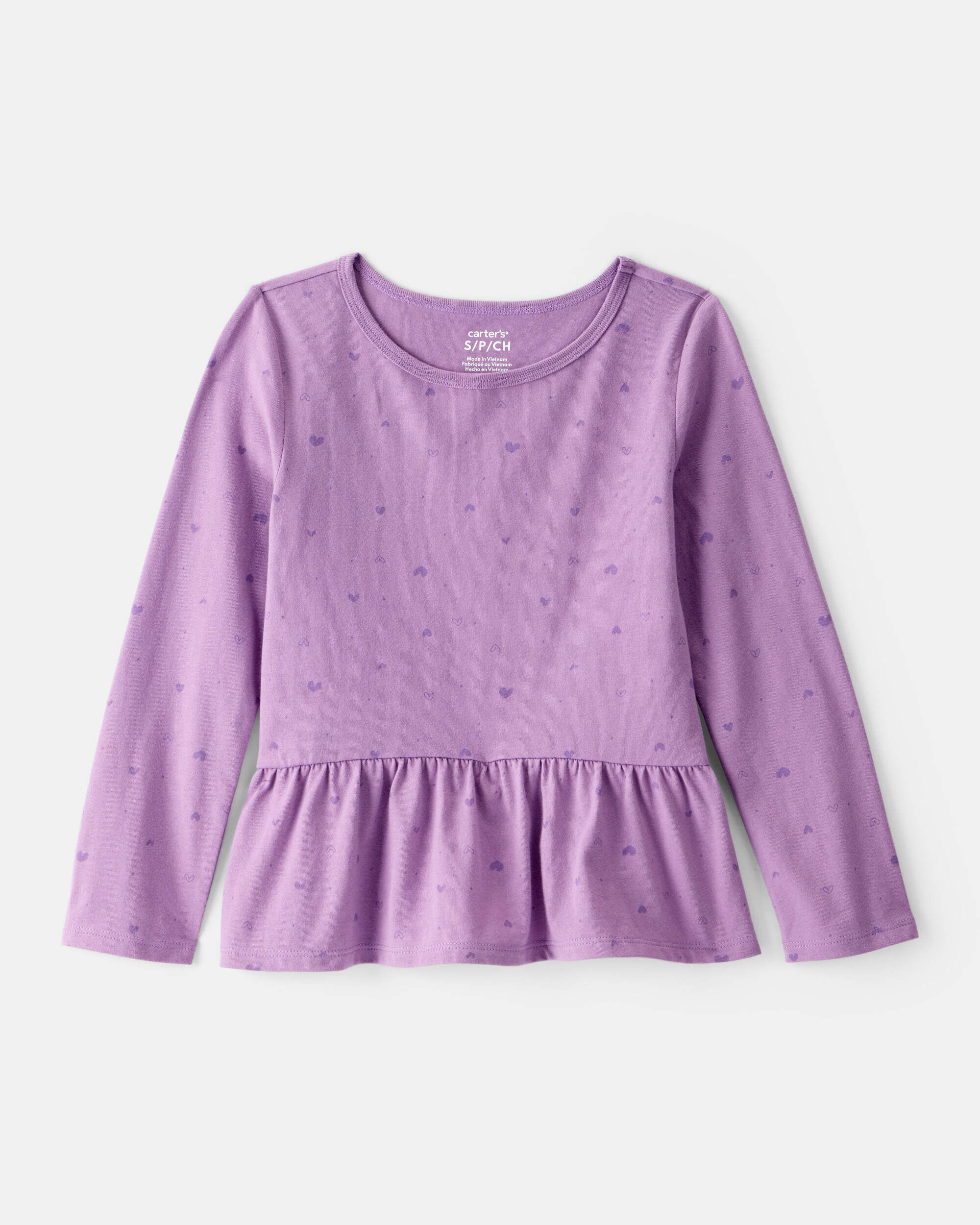 Girls Heart Print Long-Sleeve Peplum Top - Purple 1 Girls Heart Print Long-Sleeve Peplum Top - Purple