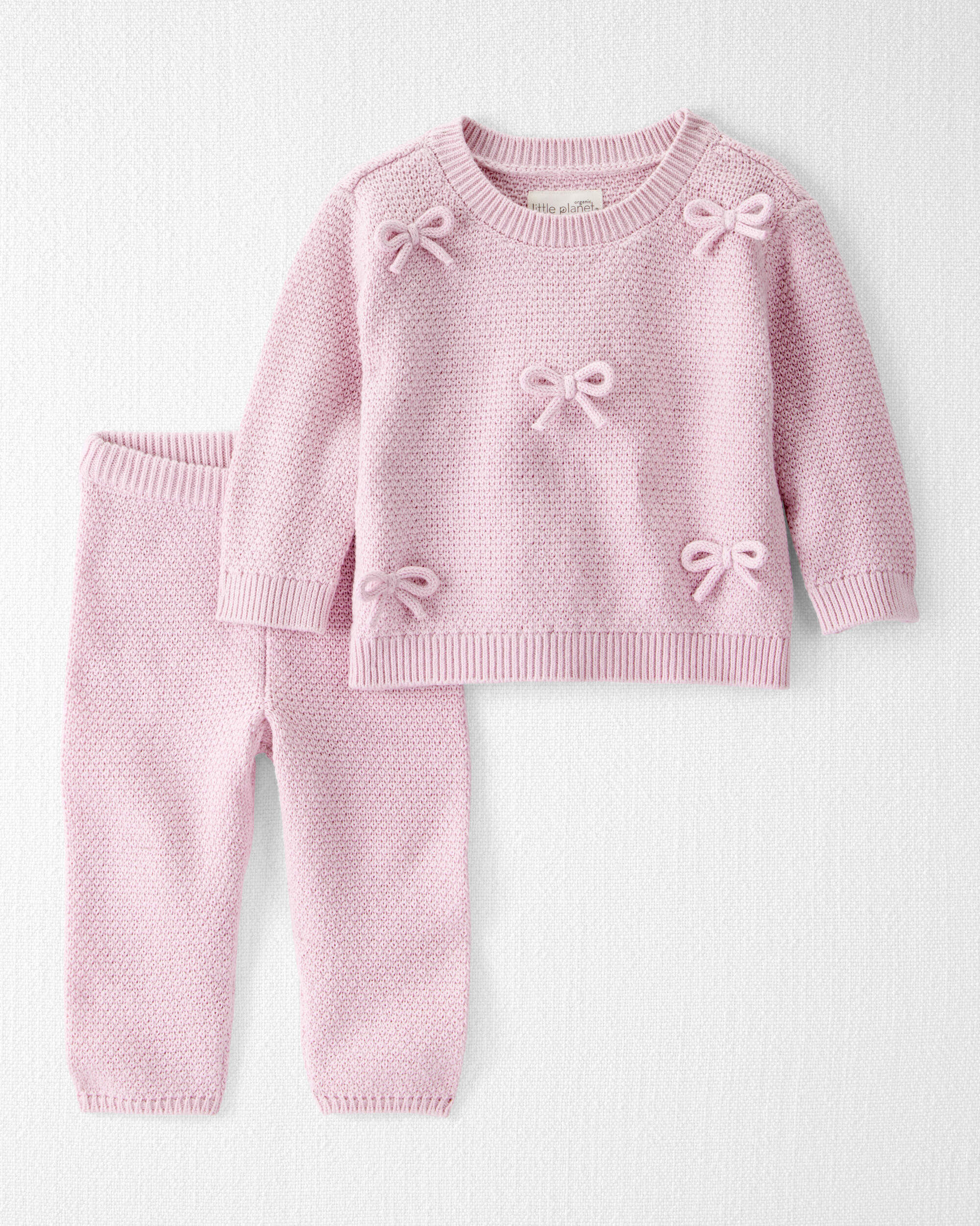 Baby Girl 2-Piece Organic Cotton Bow Sweater Knit Set 1 Baby Girl 2-Piece Organic Cotton Bow Sweater Knit Set