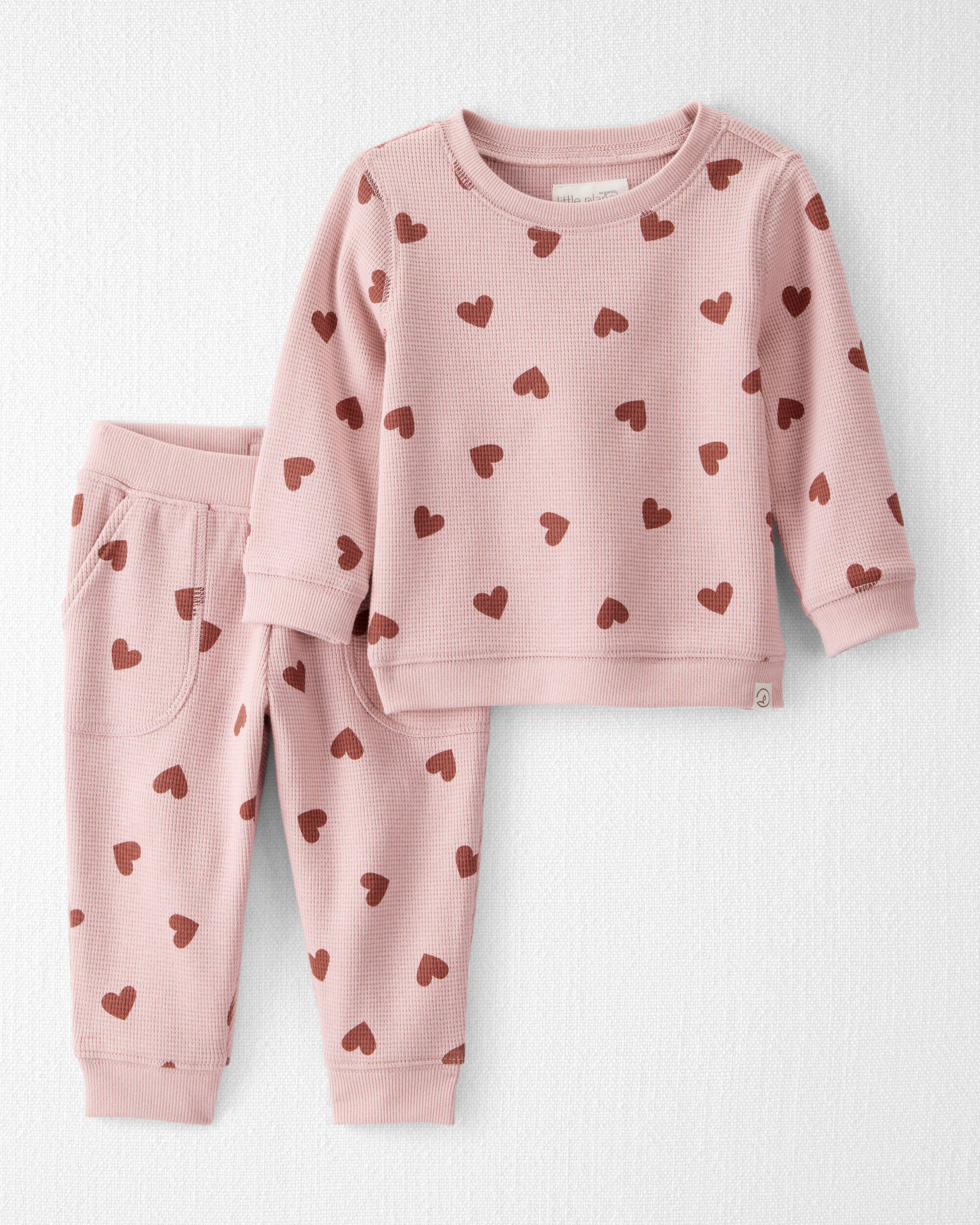 Baby Waffle Knit Set Made with Organic Cotton in Heart Print 1 Baby Waffle Knit Set Made with Organic Cotton in Heart Print