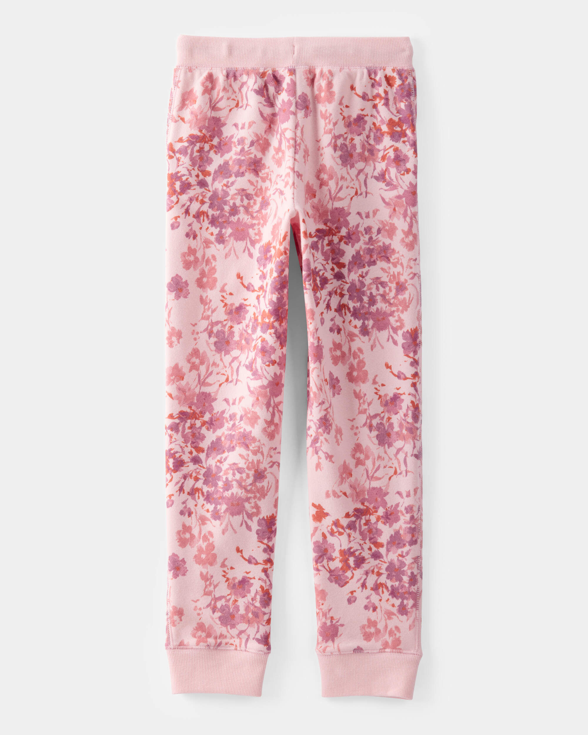 Girls Floral Fleece Drawstring Joggers - Pink 5 Girls Floral Fleece Drawstring Joggers - Pink
