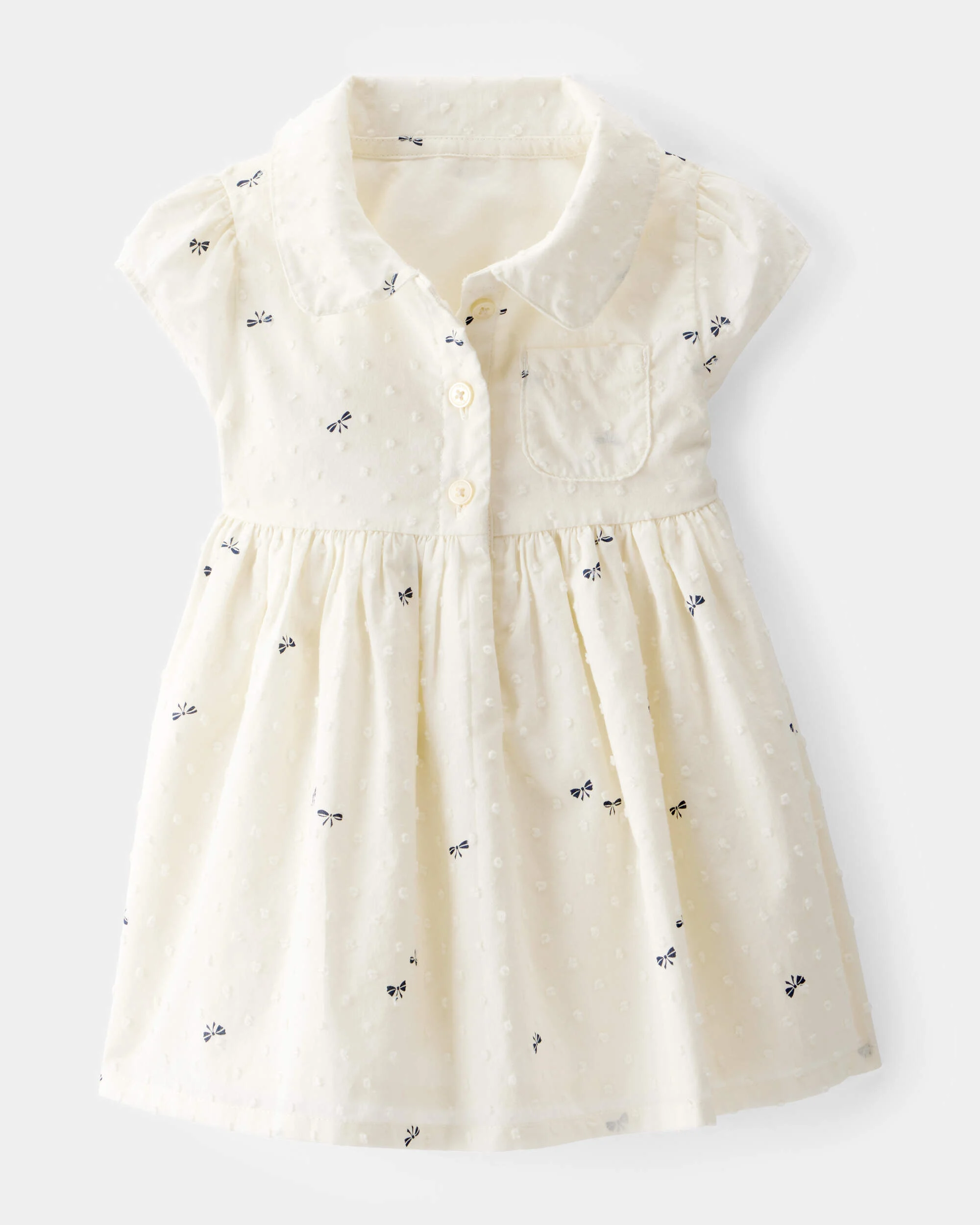 Baby Swiss Dot Bow Print Short-Sleeve Dress - Ivory 1 Baby Swiss Dot Bow Print Short-Sleeve Dress - Ivory