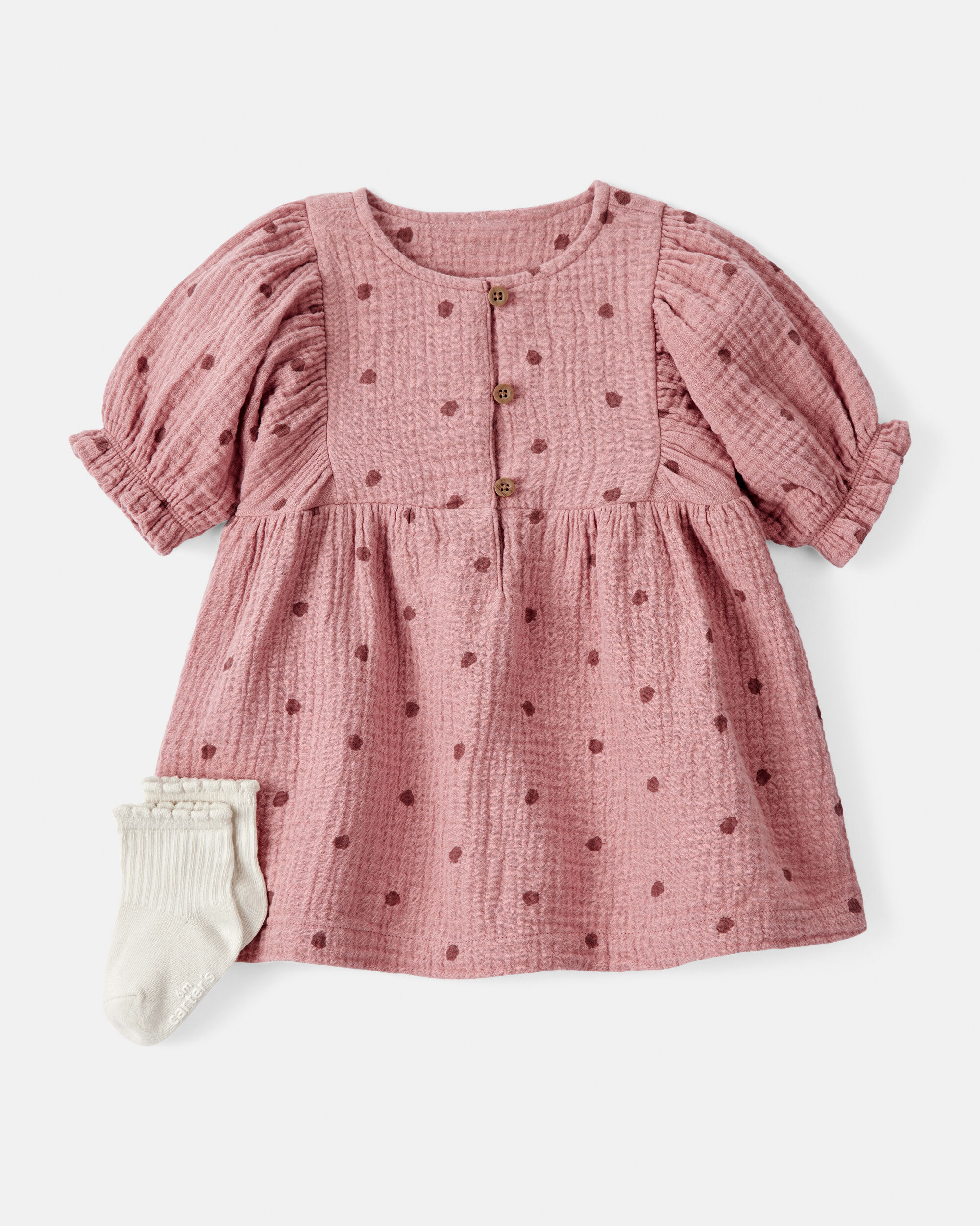 Baby Girl 2-Piece Acorn Print Short-Sleeve Dress Set - Pink 1 Baby Girl 2-Piece Acorn Print Short-Sleeve Dress Set - Pink