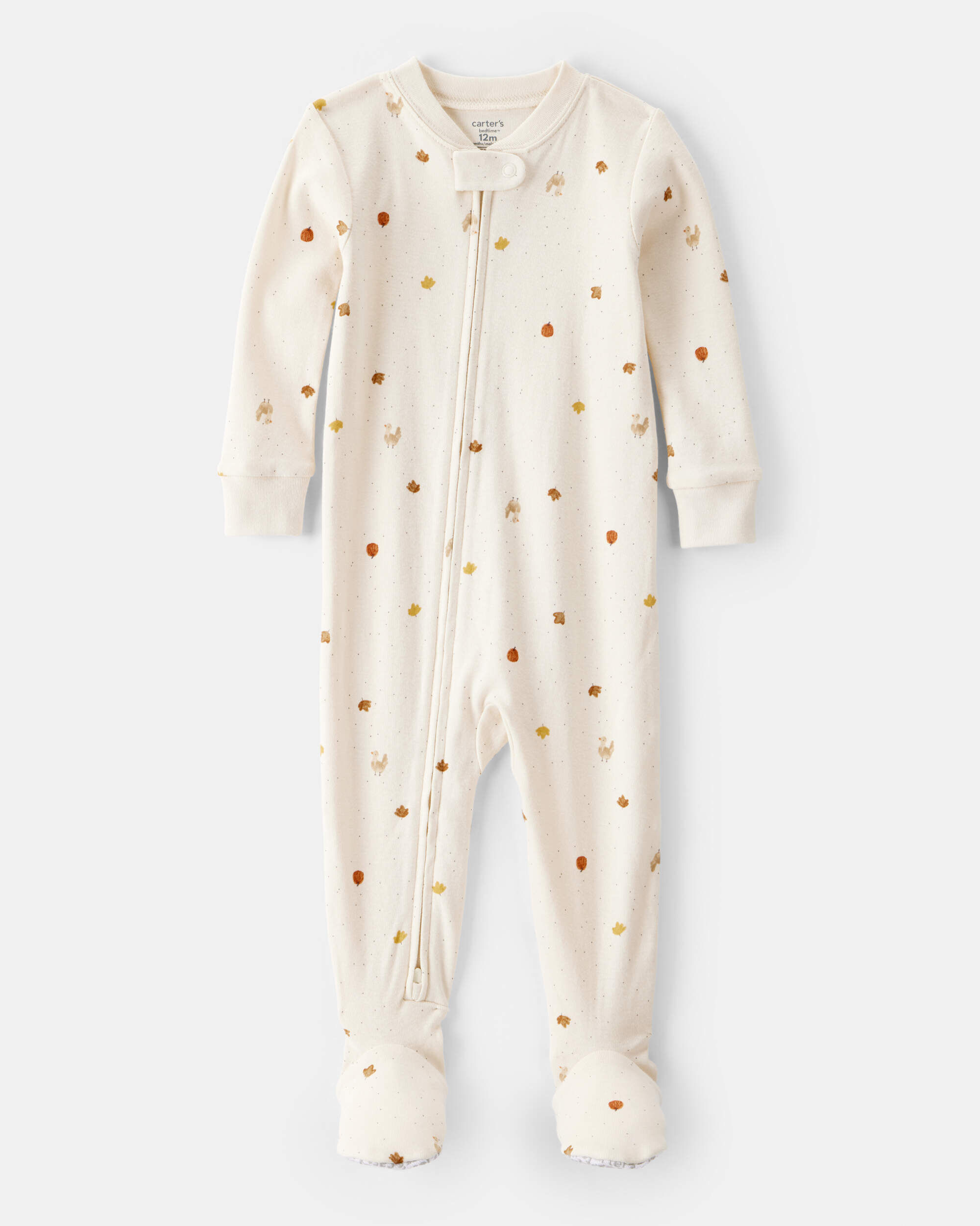 Baby Thanksgiving Print 100% Cotton Long-Sleeve 2-Way Zip Footed 1-Piece Pajamas - White 1 Baby Thanksgiving Print 100% Cotton Long-Sleeve 2-Way Zip Footed 1-Piece Pajamas - White