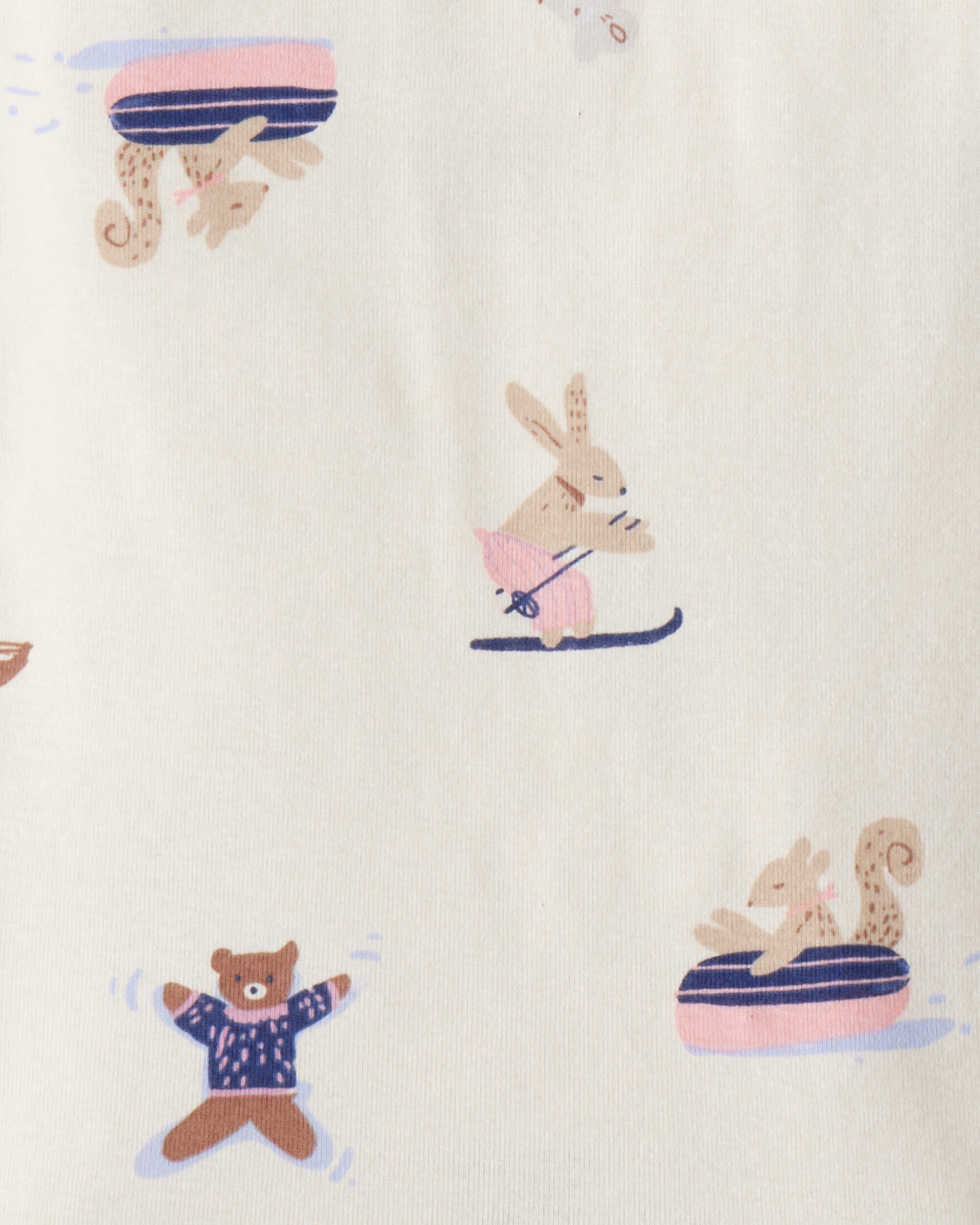 Toddler Girl Bunny Print 100% Cotton Long-Sleeve Snug Fit 4-Piece Pajamas - Brown/Blue 6 Toddler Girl Bunny Print 100% Cotton Long-Sleeve Snug Fit 4-Piece Pajamas - Brown/Blue
