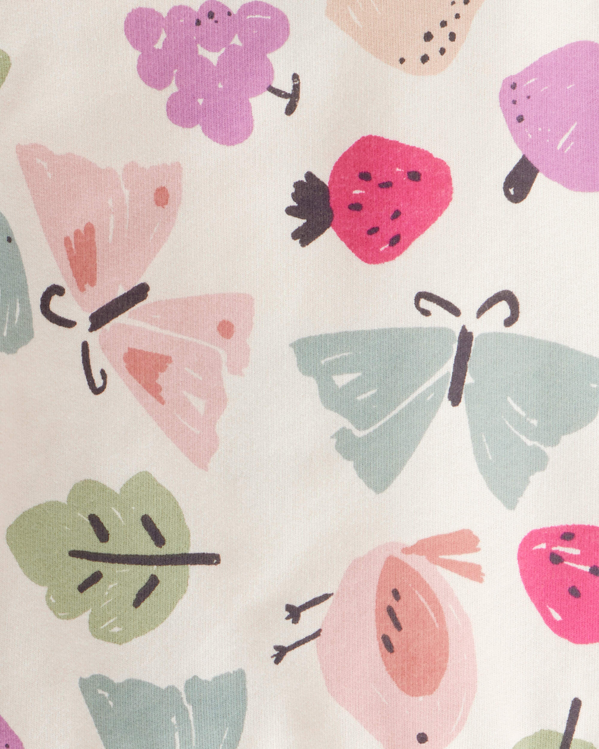 Toddler Girl Butterfly Fruit Print Cotton Long-Sleeve Tee & Pant Set - White 4 Toddler Girl Butterfly Fruit Print Cotton Long-Sleeve Tee & Pant Set - White