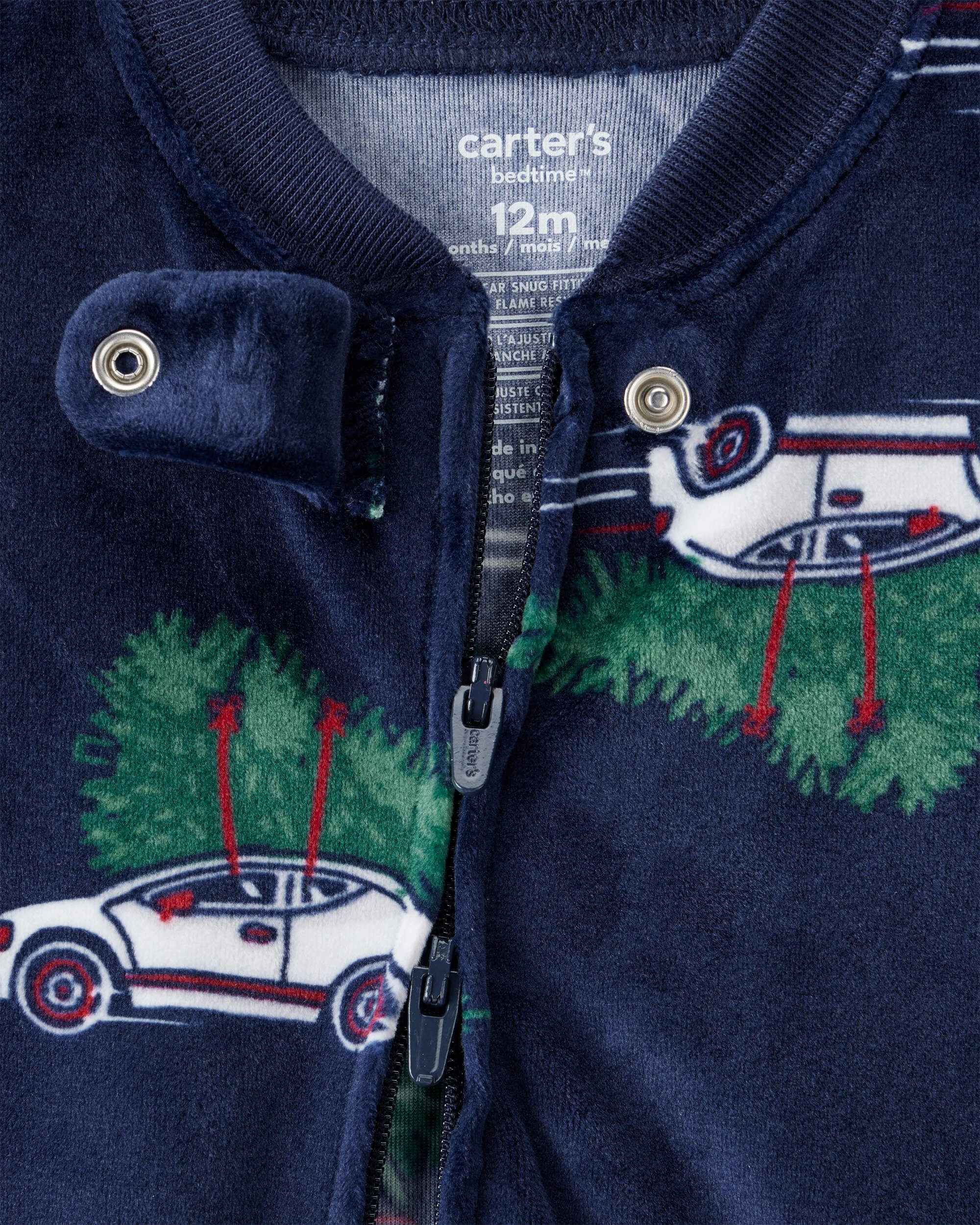 Baby Boy Car Print Velour Long-Sleeve Snug Fit 1-Piece Pajamas - Navy 5 Baby Boy Car Print Velour Long-Sleeve Snug Fit 1-Piece Pajamas - Navy