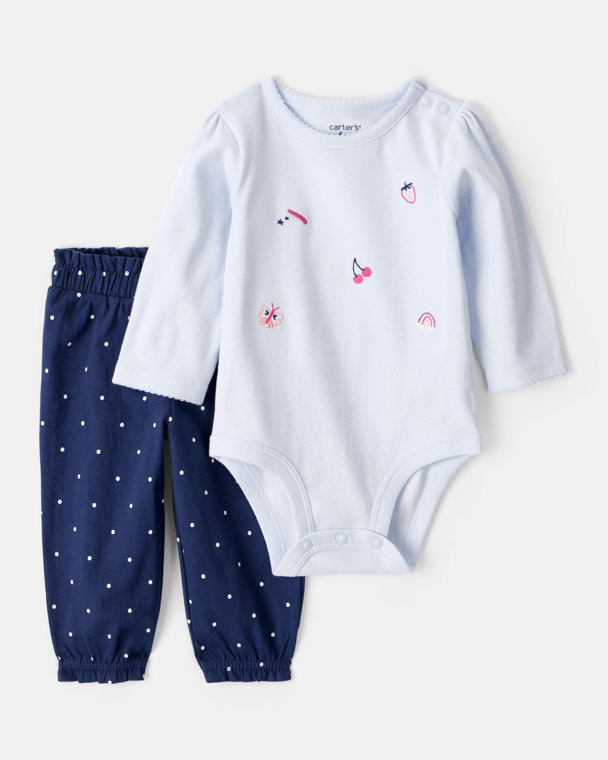 Baby Girl 2-Piece Fruit Print Cotton Long-Sleeve Bodysuit & Pant Set - Blue 1 Baby Girl 2-Piece Fruit Print Cotton Long-Sleeve Bodysuit & Pant Set - Blue