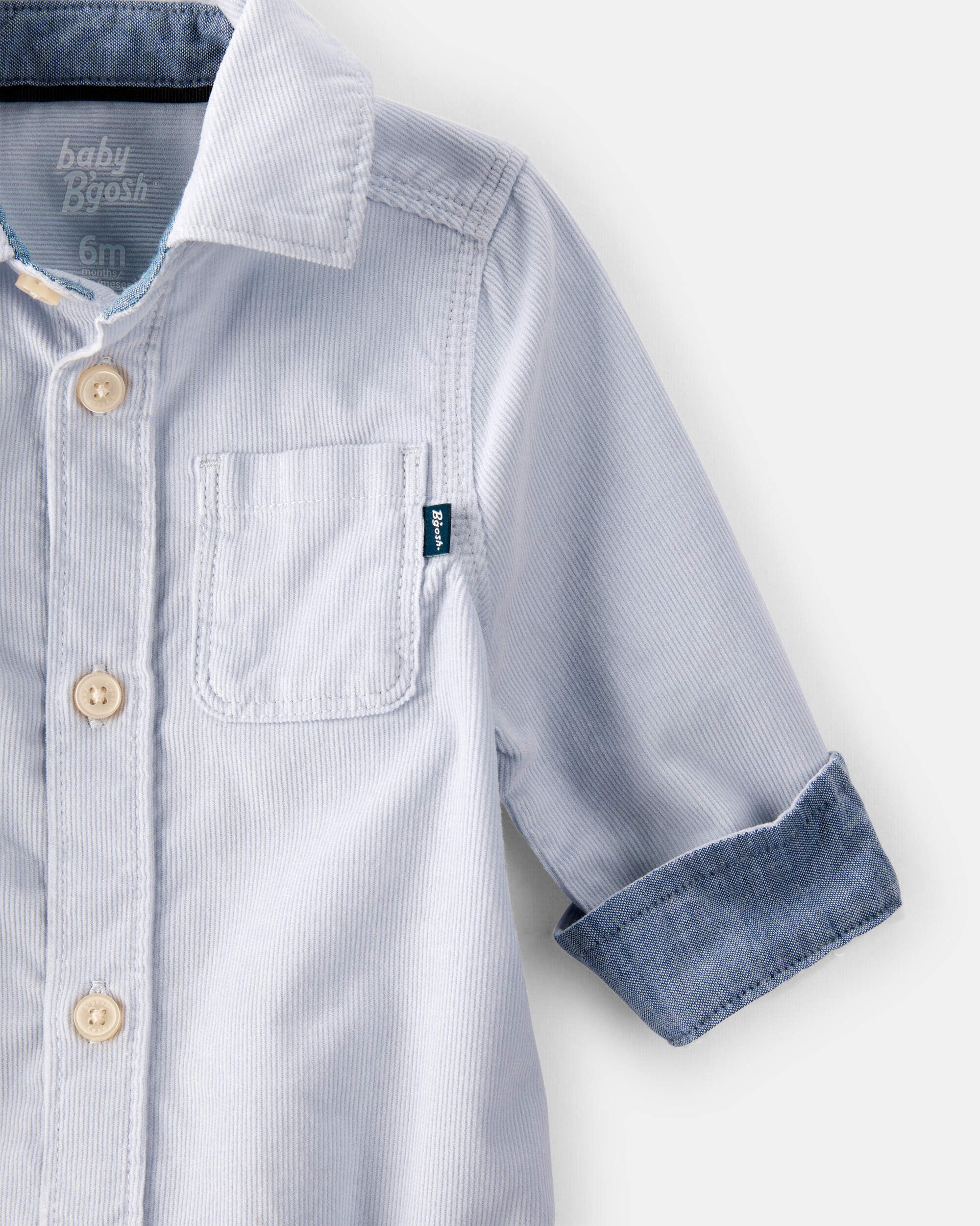 Baby Boy Corduroy Long-Sleeve Button-Down Bodysuit - Blue 5 Baby Boy Corduroy Long-Sleeve Button-Down Bodysuit - Blue