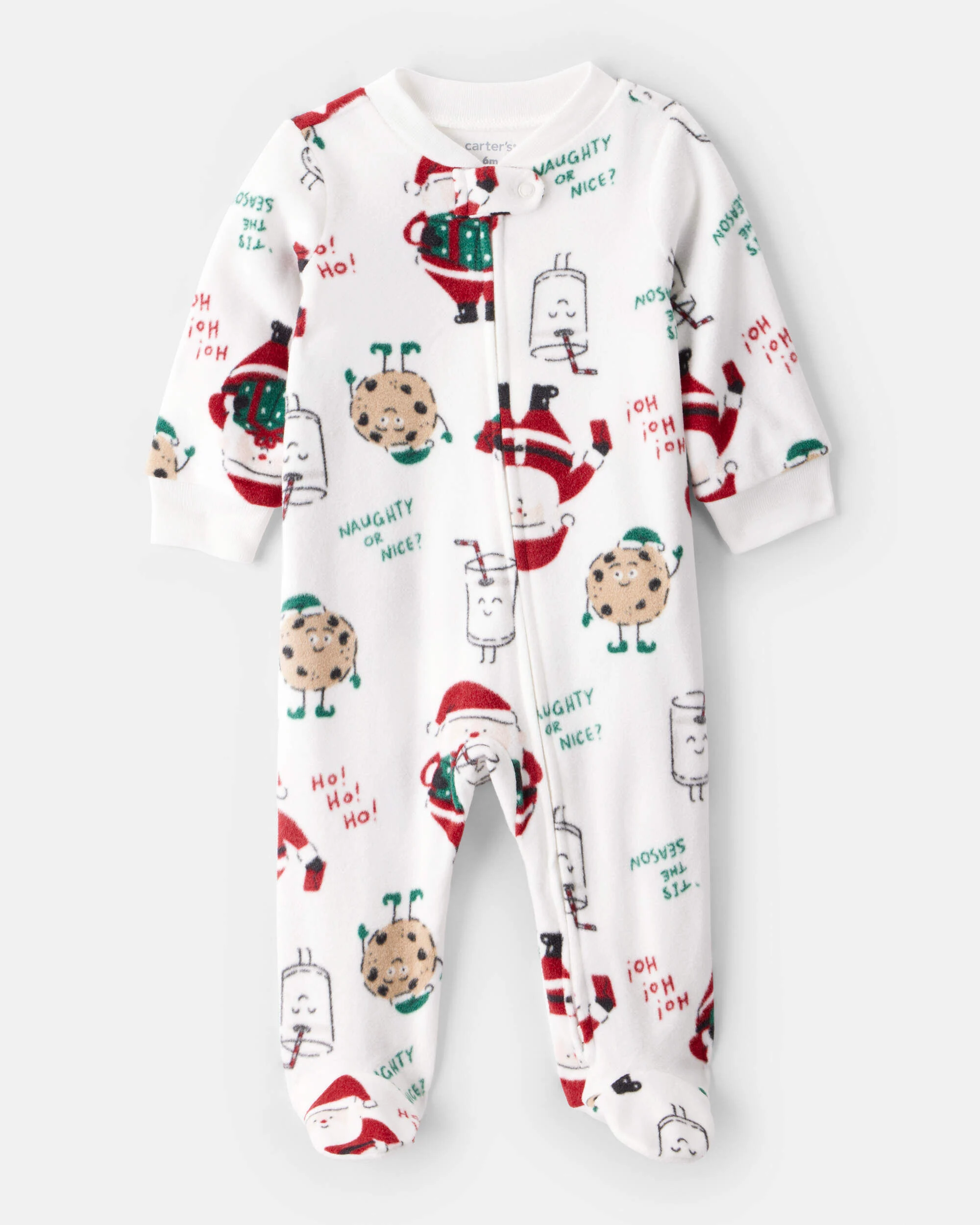 Baby Santa Print Loose Fit Fleece Long-Sleeve Sleep & Play Pajamas - White 1 Baby Santa Print Loose Fit Fleece Long-Sleeve Sleep & Play Pajamas - White