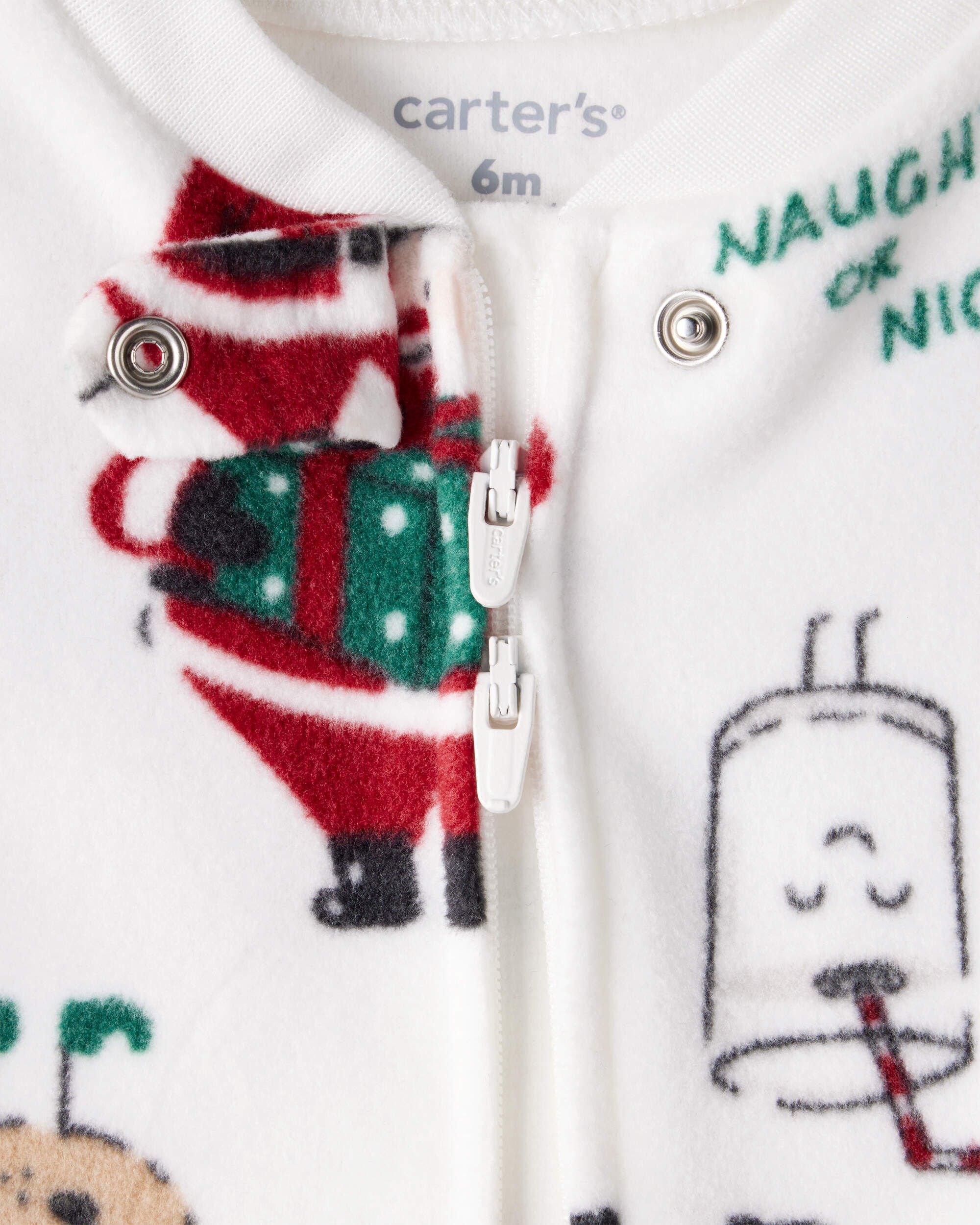 Baby Santa Print Loose Fit Fleece Long-Sleeve Sleep & Play Pajamas - White 5 Baby Santa Print Loose Fit Fleece Long-Sleeve Sleep & Play Pajamas - White