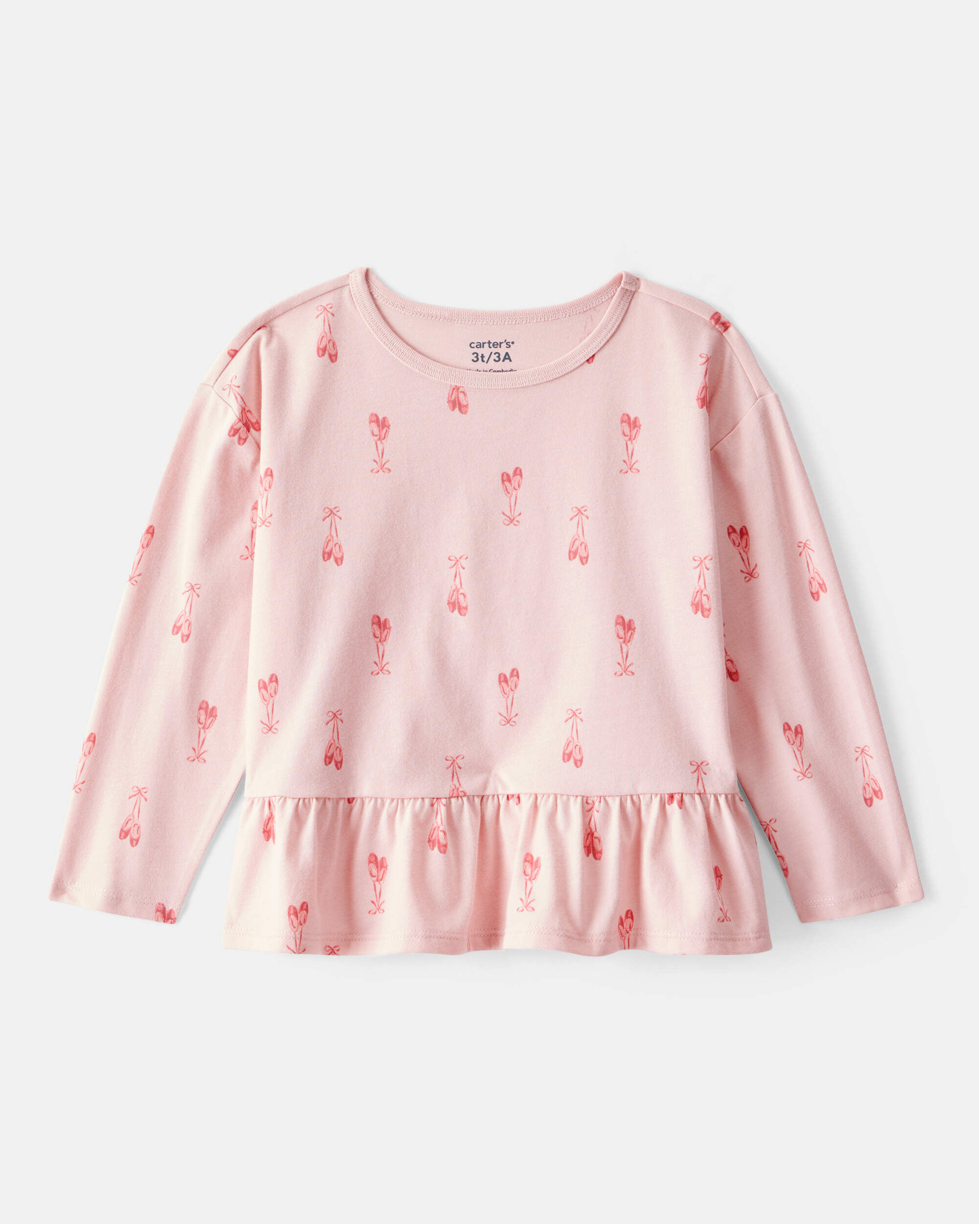 Toddler Girl Ballet Slippers Long-Sleeve Peplum Top - Pink 1 Toddler Girl Ballet Slippers Long-Sleeve Peplum Top - Pink